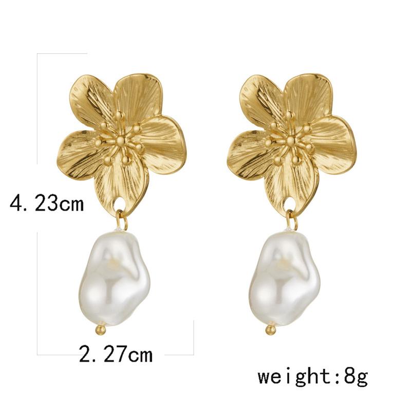 Trendy Gold Color Flower Shaped Earrings for Women Minimalist Imitation Pearls Drop Earrings Friendship Party Jewelry Gifts