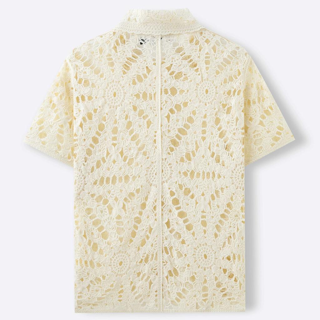 Camicie Casual da Uomo a Maniche Corte in Maglia con Bottoni e Lavorazione ad Uncinetto Vuota Top per Vacanze Estive Vintage in Maglia Camicie da Golf e da Spiaggia con Colletto Top per Uomo