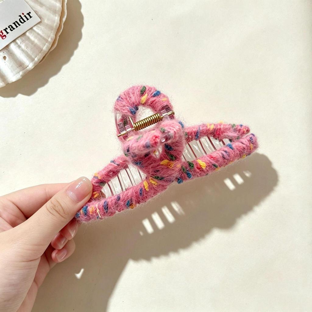 Rainbow Popping Candy Woolen Hair Clip - Cute Large Claw Clip for Women, High-End Internet Celebrity Shark Style