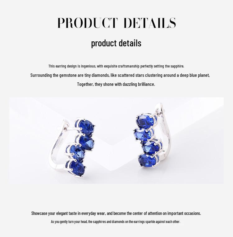 Elegant Irregular-Shaped Earrings with 925 Plating and Blue Sapphire Inlays - High-End Ear Studs for Women