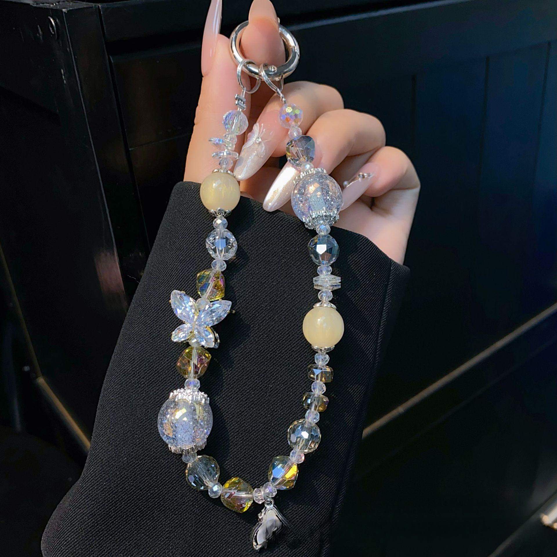 

INS Кулон Русалка Цепочка для телефона Бабочка Циркон Цепочка для чехла телефона Подвеска на запястье Хрустальная цепочка из бусин Веревка жёлтый