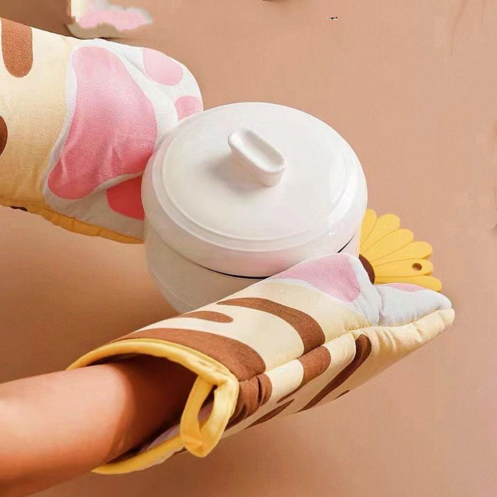Heat Resistant Cartoon Baking Gloves Non-Slip Kitchen Handschoen Cat Paws Oven Mitts  Grilling
