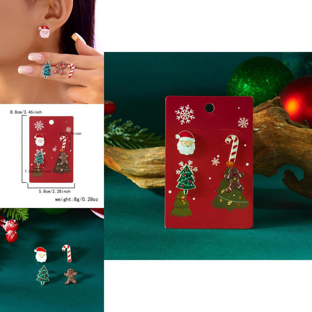 Christmas Tree And Gingerbread Man Earrings With Electroplated Finish For Holiday Party Wear