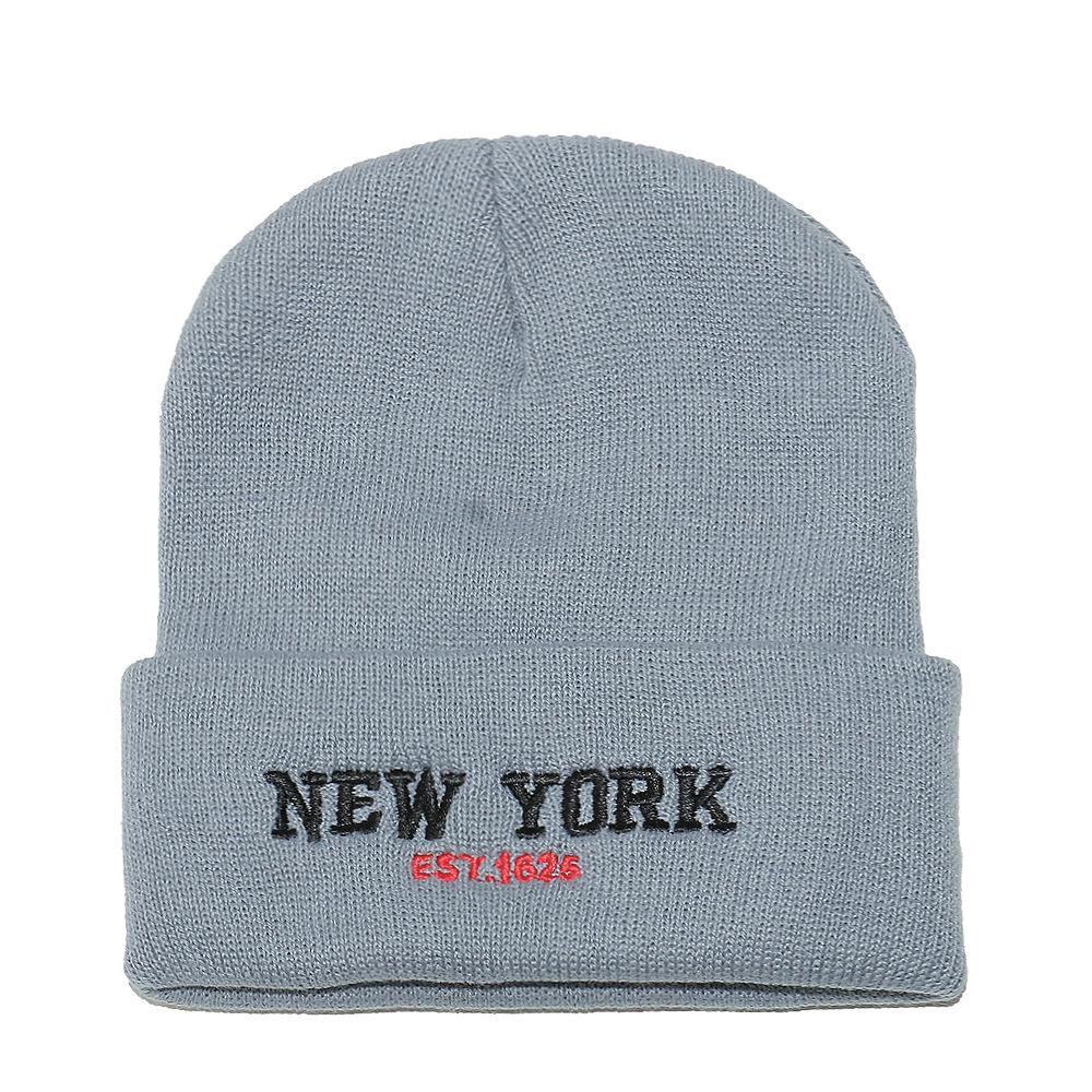 New York Letter Embroidered Knit Hat Versatile Beanie Wool Hat Outdoor Cycling Pullover Hat