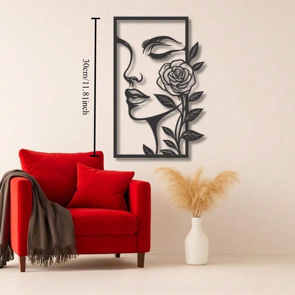 1pc Minimalist Woman Face Line Art Metal Wall Decor, Elegant Indoor Outdoor Hanging Ornament Gift