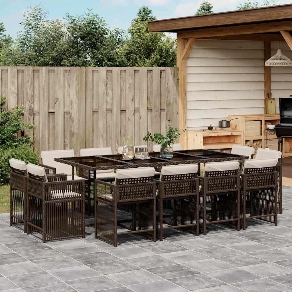 Vidaxl 13-Cz. Garden Furniture Set, Cushions, Brown, PE Rattan