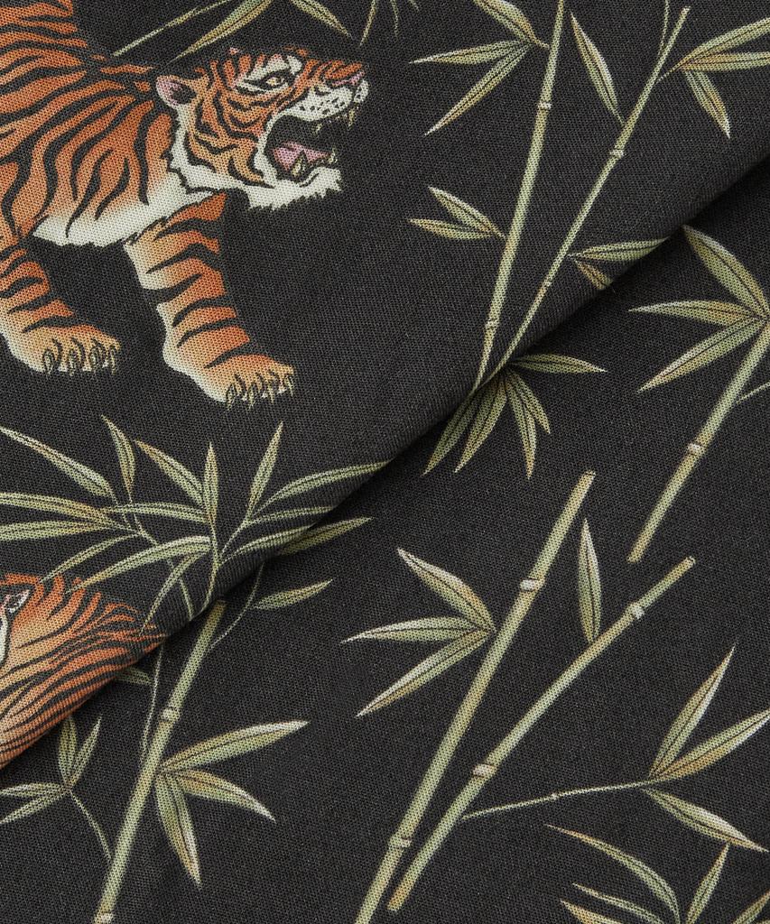 OUTSTANDING Hawaiian Open Collar Half Shirt Bamboo Tiger_Black