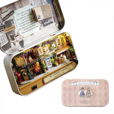 Moin Moin Miniature Dollhouse DIY Kit Set Rabbit Living In a Trinket Box Rabbit Independent Educational Includes LED Light and Stand (Japanese