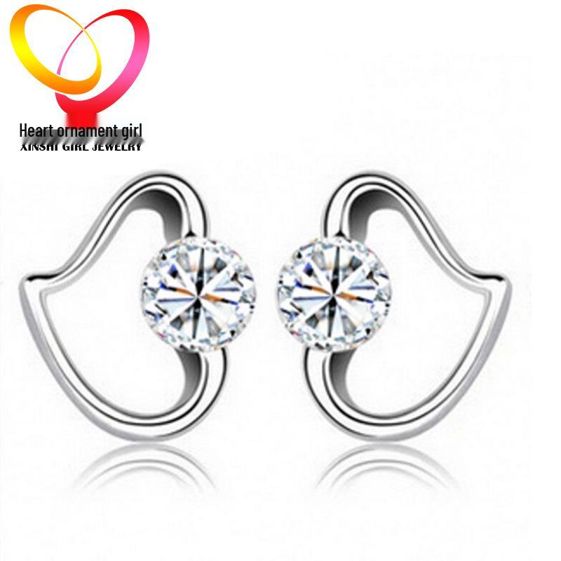 Korean Inlaid Zircon Peach Heart Stud Earrings - Versatile Heart-Shaped Fashion Jewelry