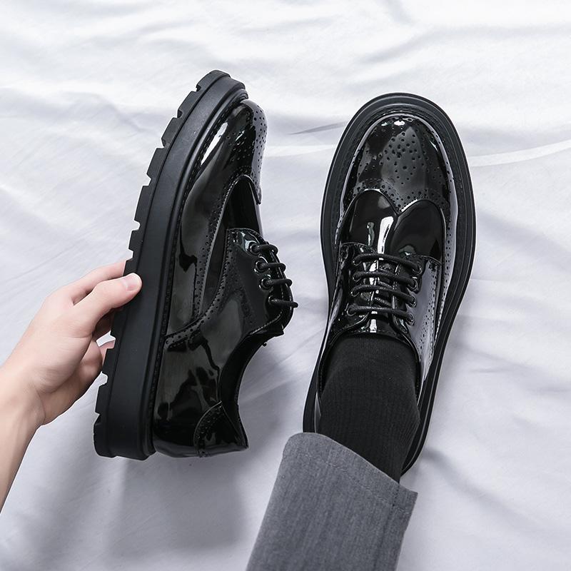 Fashion Patent Leather Oxford Dress Green Fashion Man Business Handmade Wedding Man Shoe Designer Formal Brock Original Leather Shoes
