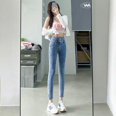 Damen High-Waist Denim Skinny Hose, Winterstil – Elastisch, Slim-Fit, Bauchkontrolle, Hüftformend, Neun-Punkt-Länge.