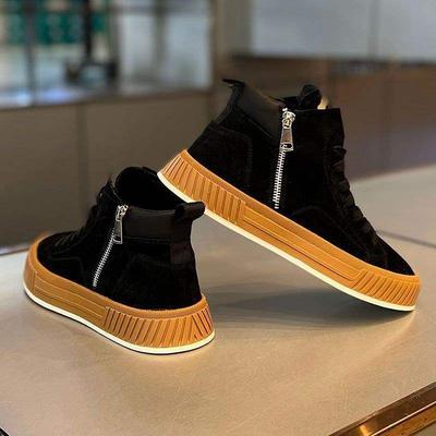 Chaussures d'automne et d'hiver à semelle épaisse en cuir, nouvelle tendance pour hommes, montantes décontractées, chaussures pour hommes en velours chaud à talon compensé, chaussures de sport