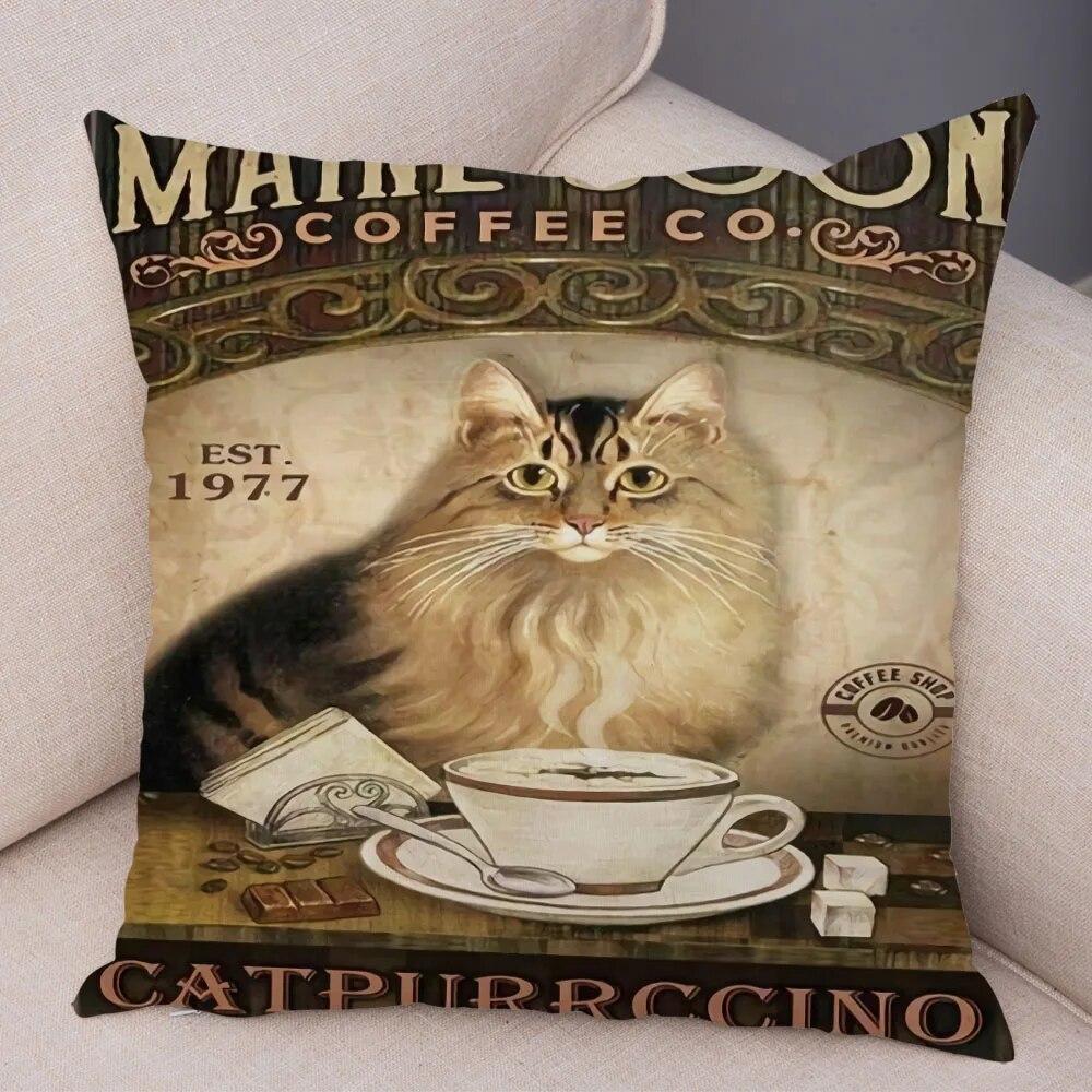 Cute Pet Cartoon Animal Cushion Retro Coffee Cat Pillowcase Decoration Sofa Home Car Pillowcase