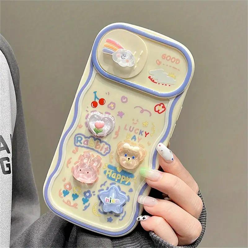 Korean 3D Bear & Rabbit Window Slide Camera Case for iPhone 16, 15, 11