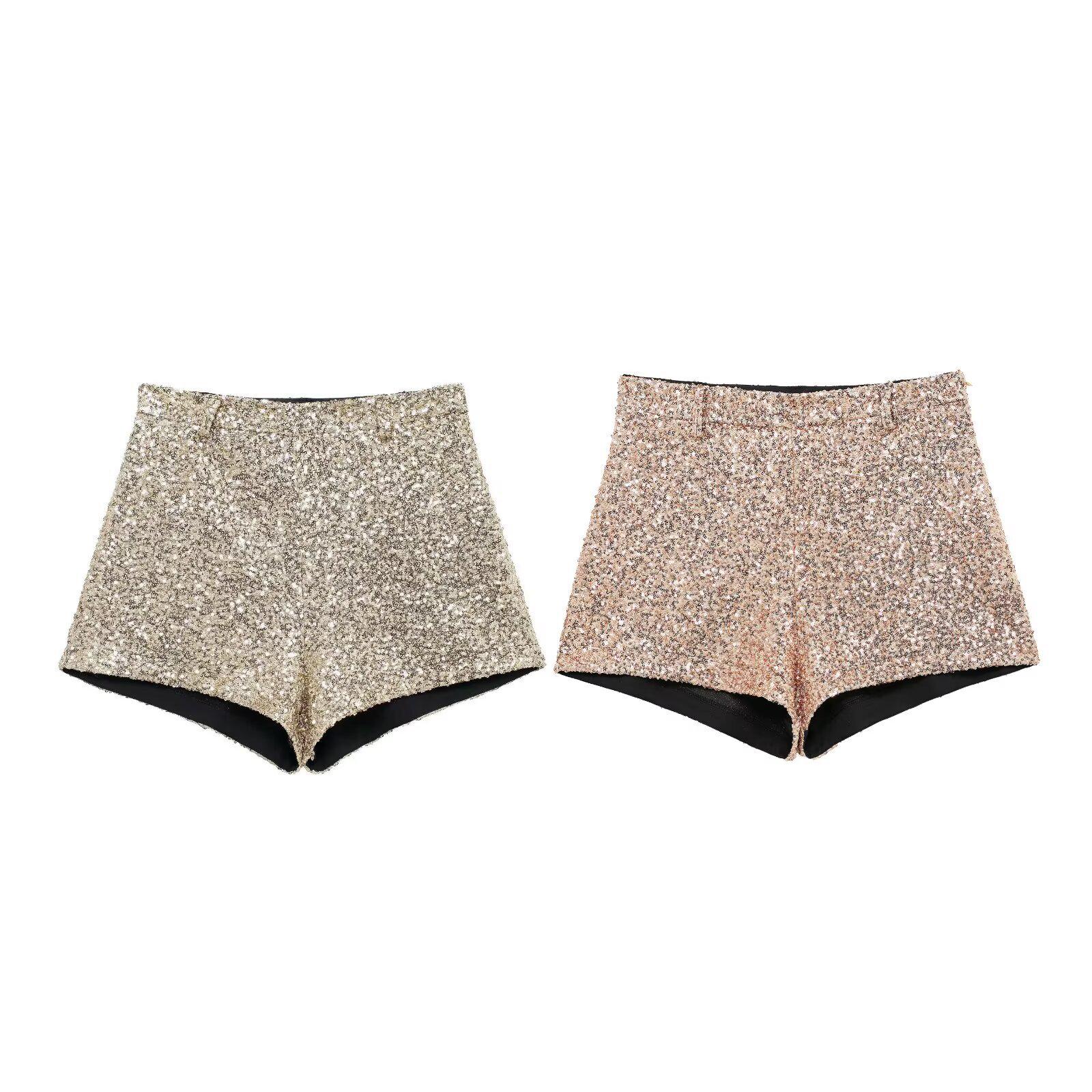 

Women s Spring/Summer Fashion High-Waist Sequin Shorts Set Large