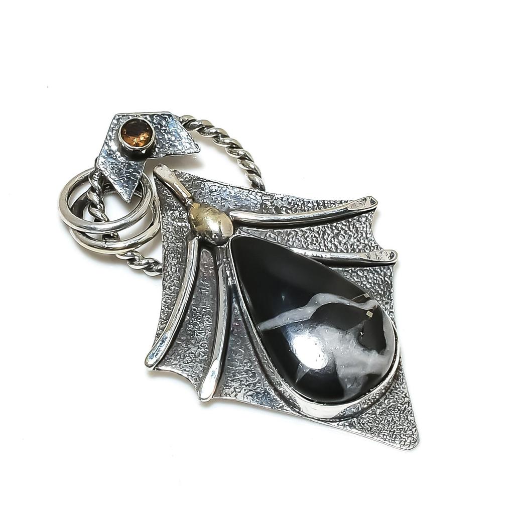 Natural Septarian Gemstone Silver Pendant In 925 Sterling Silver- Handmade Design, Everyday Wear Jewelry, Unique Smoky Topaz Pendant Easter Gifts