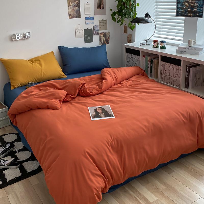 INS Nordic Bedding Set Quilt Cover Simple Solid Color Duvet Cover Set For Girls Single Twin Full Queen Flat & Fitted Sheet