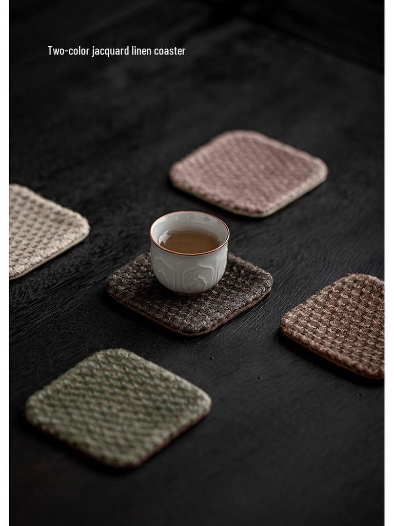 Two-Color Jacquard Tea Mat - Handmade Plant-Dyed Coaster, Retro Style Fabric Tea Coaster