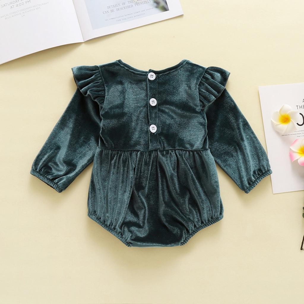 Newborn Infant Baby Girls Long Sleeve Solid Romper Bodysuit Clothes