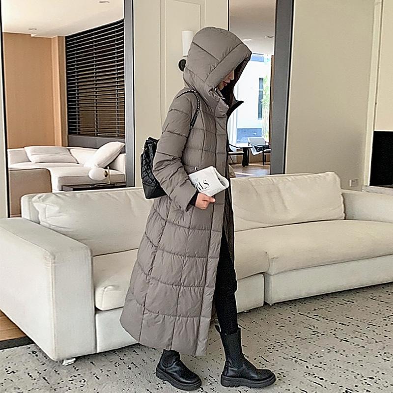 New Winter Loose Hooded Cotton Jacket for Women's Extended Thickened Warm Cotton Jacket Over Knee Jacket