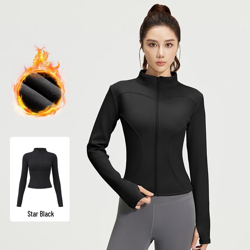 

Women s Slimming Fleece-Lined Yoga Jacket - Autumn/Winter Stand-Up Collar XXL