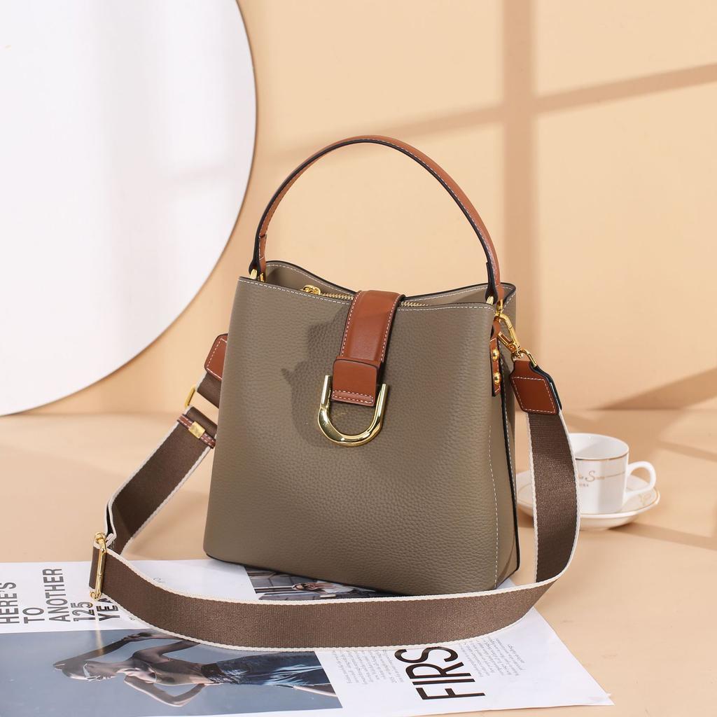 Cowhide Women's Bag Single Shoulder Crossbody Women's Bag Cute Fashion Bucket Bag Multi Shoulder Strap