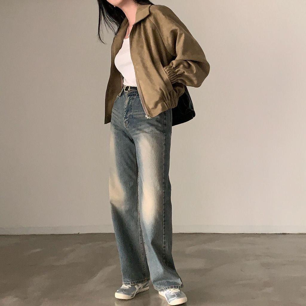 Koreanische Schicke Retro Wildleder Taillenbetonende Kurze Jacke