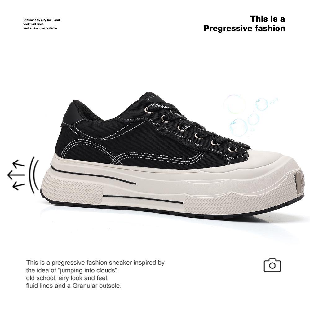 Trendy 2025 Spring/Autumn Retro Black Thick-Soled Breathable Canvas Shoes