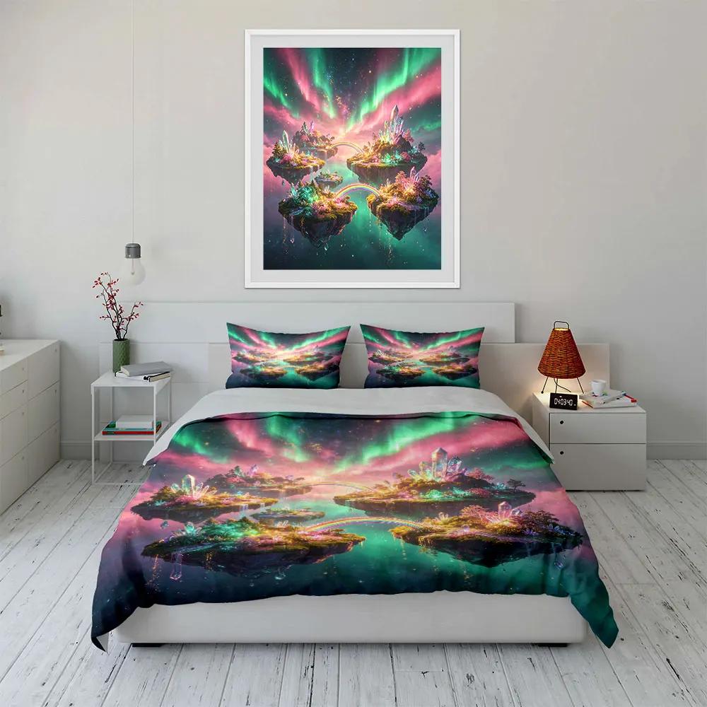 "Floating Island Crystal Decor Set" Soft Comfortable Duvet Cover Bedding Set Included 1*Duvet Cover & 2*Pillowcases, gift