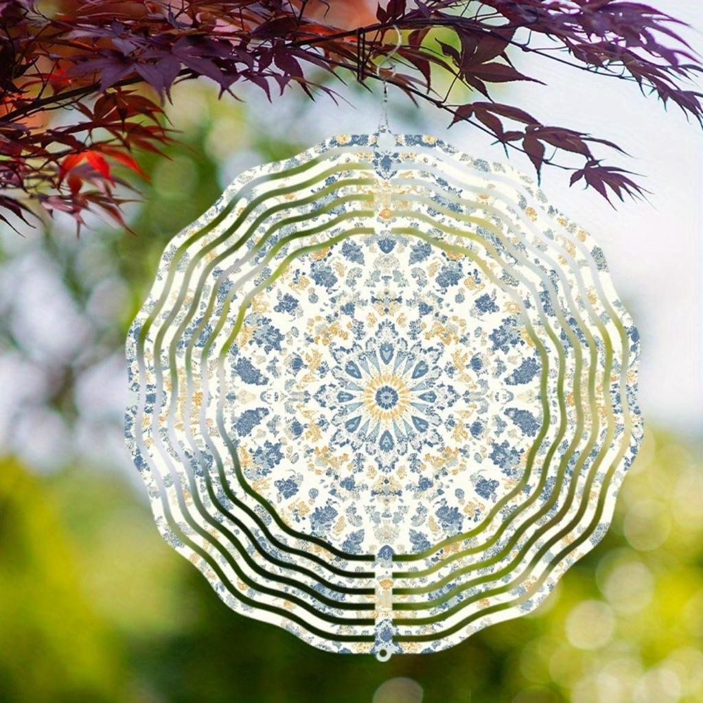 Blue Yellow Floral Wind Spinner Metal Garden Decor Outdoor Hanging Ornament for All Seasons No Electricity Needed for Indoor Outdoor Spaces