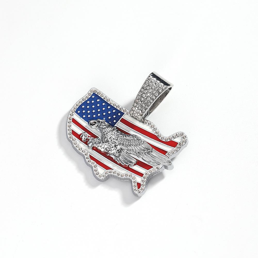 American Flag Drip Oil Full Diamond Alloy Pendant American Independence Day Hip Hop Necklace Men's Necklace Jewelry