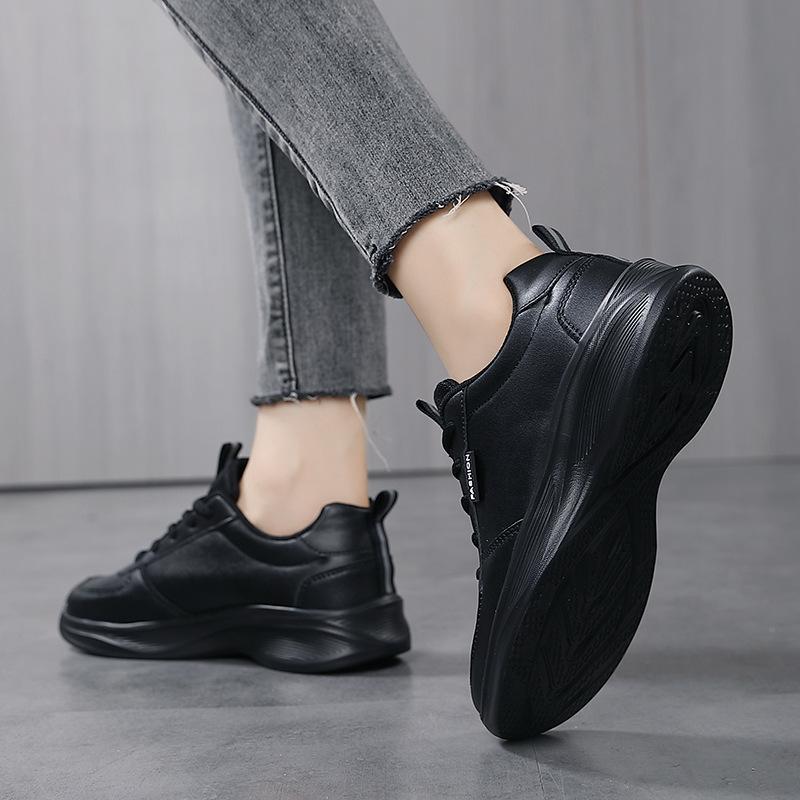 Autumn Black Leather Sneakers Waterproof and Lightweight Soft-soled Casual Shoes Blue Single Shoes Running Shoes