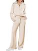 Women's Half Zip Lapel Long Sleeve Sweatshirt Wide Leg Pants Two Piece Tracksuit Solid Loose Casual Loungewear Set