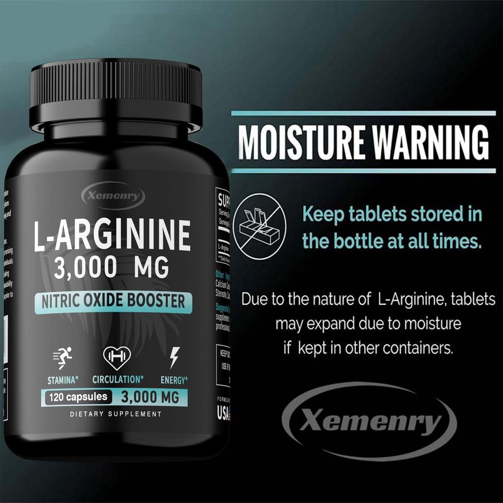 Extrakt z L-Argininu, Kapsle 3000 mg, Doplněk oxidu dusnatého, Podporuje růst svalů, Cévní funkce a Energii