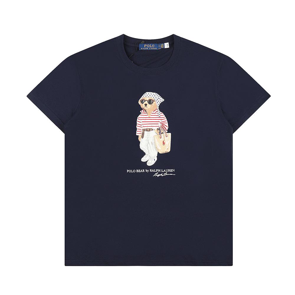 Ralph Lauren Summer Men's and Women's 100% Cotton Polo Bear T-Shirt with Fashion Striped Bear Print & Signature