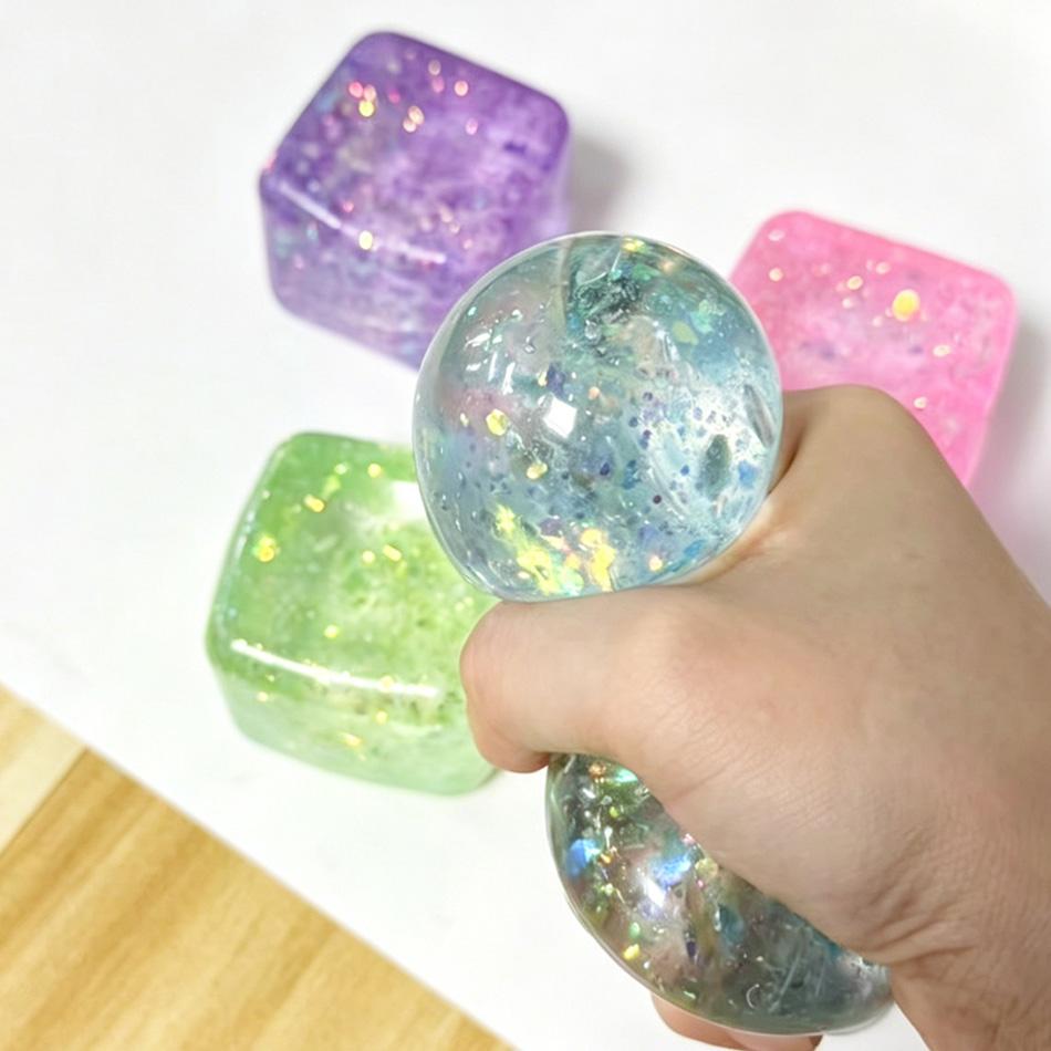 Topmix Light Glitter Maltose Cube Stress Squeeze Toy Decompression Vent Ice Cube Shaped Fidget Slow Rebound Polar Toy For Stress Relief