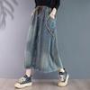 Denim Plus Size High Waist Vintage Embroidery Spring Autumn Casual Loose Long for Woman Skirts Womens Skirt