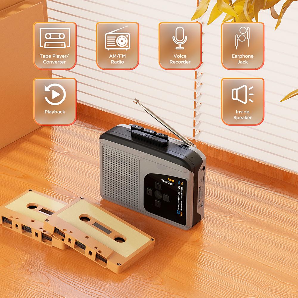 ezcap234 USB Cassette Player with USB Power Cable Tape-to-MP3 Converter Built-in Speaker Microphone