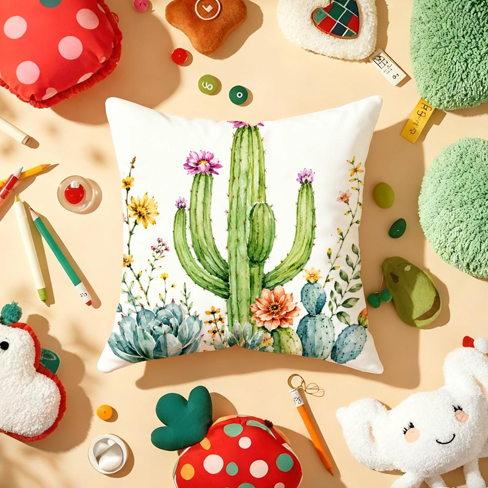 Tropical Cactus Cushion Cover Soft Short Plush DoubleSided Printing Home Decor Machine Washable Pillow Case Gift