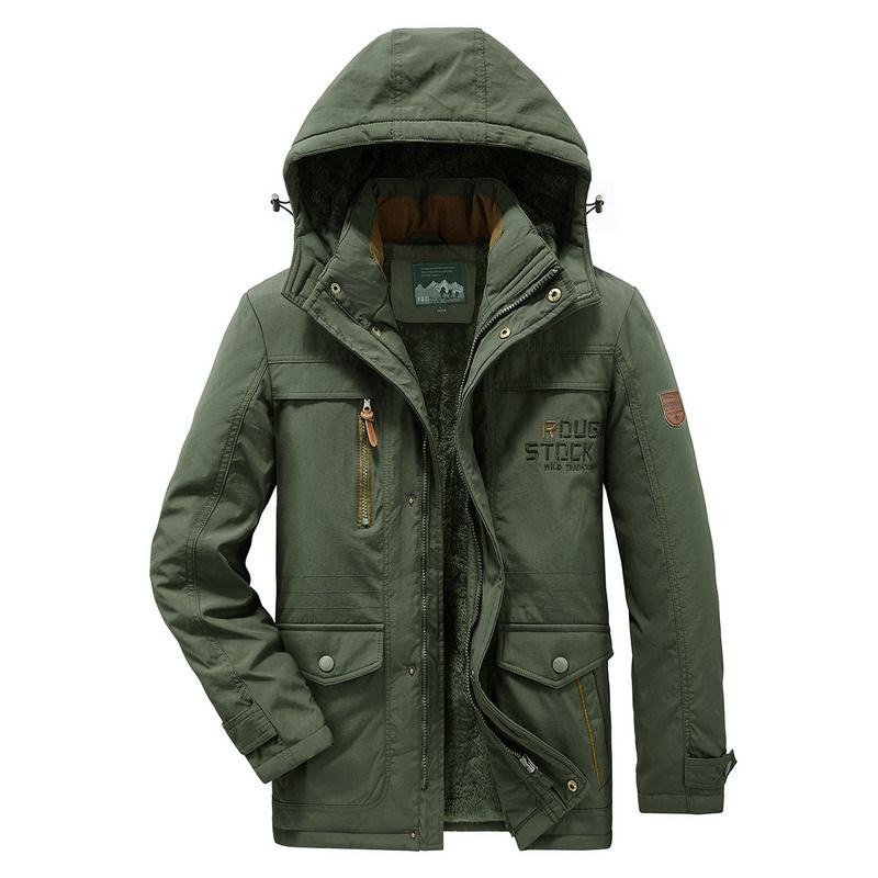 Men's Fleece-Lined Winter Coat - Thick, Casual, Multi-Pocket, Mid-Length Jacket for Middle-Aged and Elderly