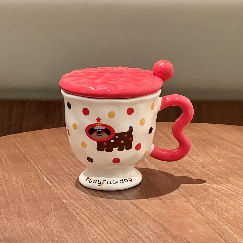 ins style high value polka dot mug girl cute ceramic water cup children's milk breakfast cup birthday gift