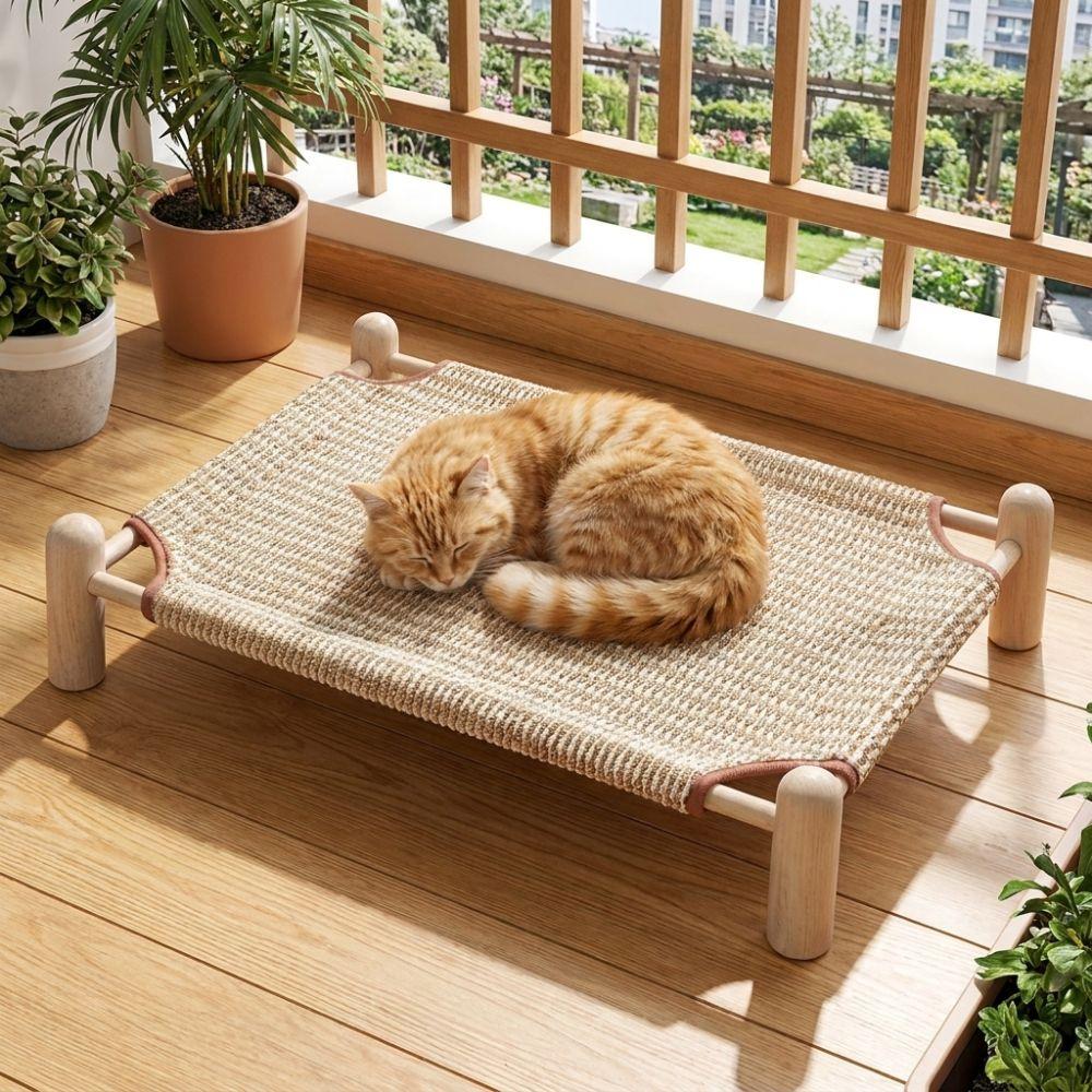 Moisture-proof Cat Elevated Bed Wooden Frame Cat Hammock Dog Cot Dog Sofa Bed Kennel