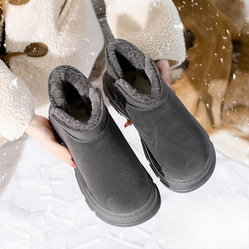 Neue großformatige Kurzschaft-Baumwollschuhe und Damen-Schneestiefel mit dicker Sohle und runder Zehenpartie