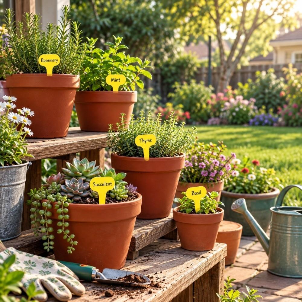 100 Pcs T-Shape Design Plant Labels Yellow T-Type Plant Labels Portable Garden Signs Gardening Use