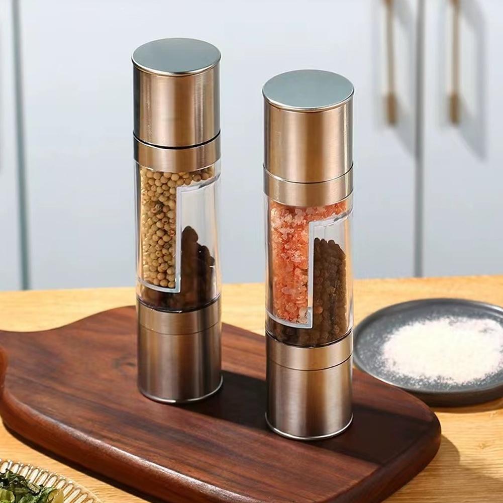 With AdjustableCeramic Grinding Spice Mill Kitchen Tool Salt Pepper Grinder 2 In 1 Manual Stainless Steel Salt Pepper Mills