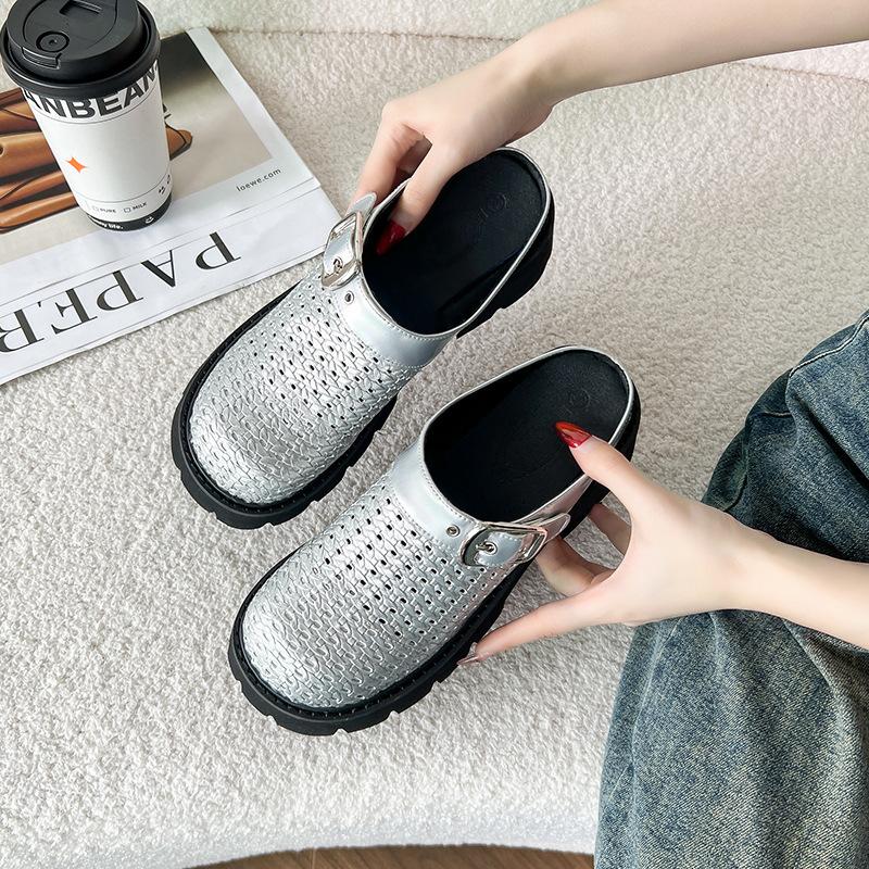 

Summer new muffin bottom woven bag head slippers casual comfortable lightweight breathable women s shoes large size 44 43