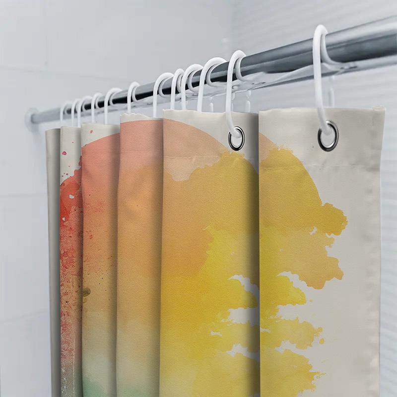Colorful Shower Curtain Beach Sunset Design For Bathroom Decor Modern Waterproof Fabric With Hook Rings Set In Various Sizes