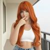 Wig Women's Long Curly Hair Straight Bangs Orange Wavy Chemical Fiber Woven Full Headgear