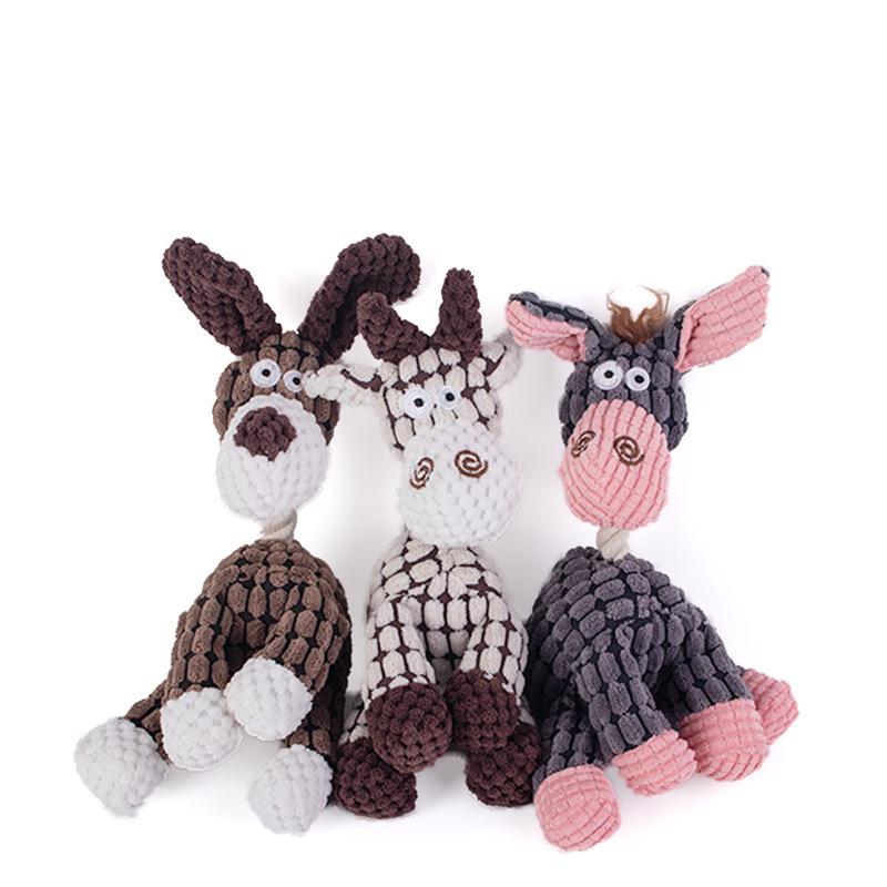 Fun Pet Toy Donkey Shape Corduroy Chew Toy for Dogs Puppy Squeaker Squeaky Plush Bone Molar Dog Toy Pet Training Dog Accessories