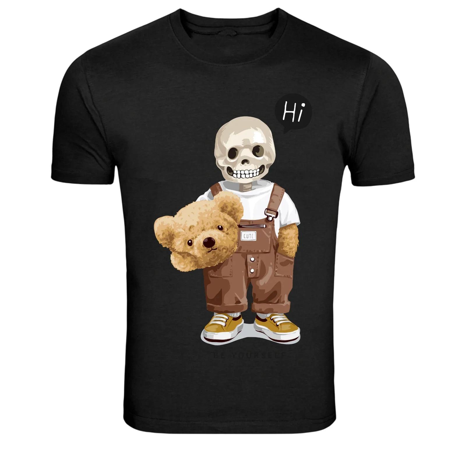 Skeleton Head Teddy Bear Cute Dark Graphic T-Shirt 3XL